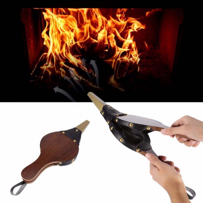 Pure Handmade Air Blower Wood Leather Fireplace Blower