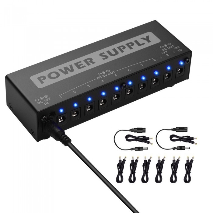 Portable Guitar Effect Power Supply Station Distributor 10 Isolated DC Outputs for 9V/ 12V/ 18V Guitar Effects